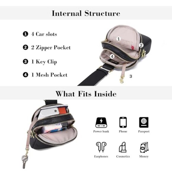 Vegan Leather Crossbody Bag Anti-Theft RFID Minimal Chic Travel Essential - Picture 7 of 8